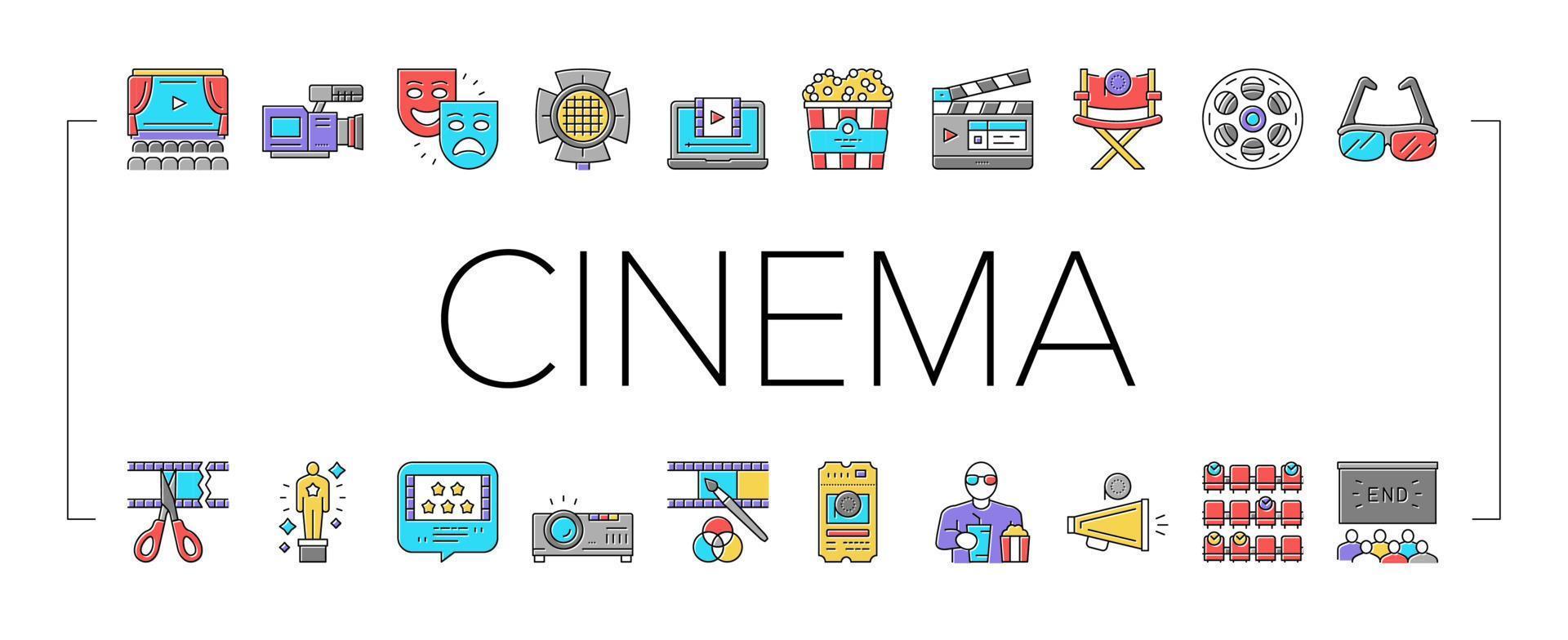 Cinema Watch Movie Entertainment Icons Set Vector
