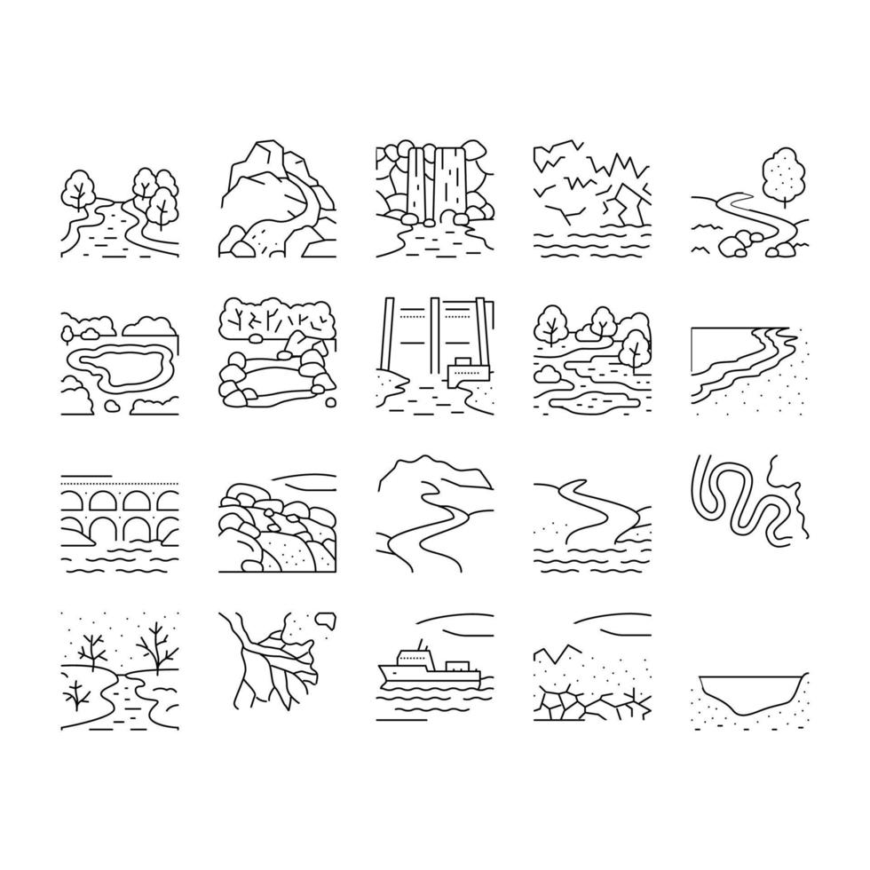 River And Lake Nature Landscape Icons Set Vector