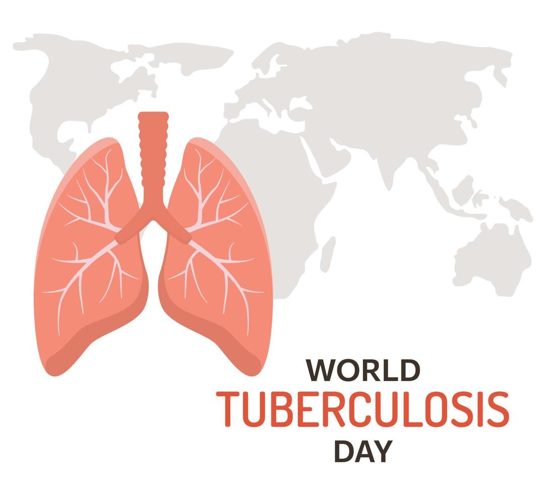 World tuberculosis Day concept. Human lungs and Earth map isolated on white background. World pneumonia day. Examine and check your lungs.  Vector illustration in flat style