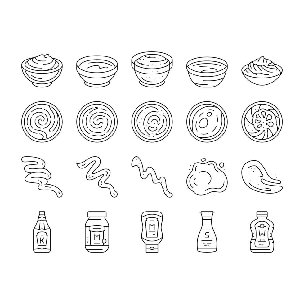 salsa ketchup comida mayonesa iconos conjunto vector