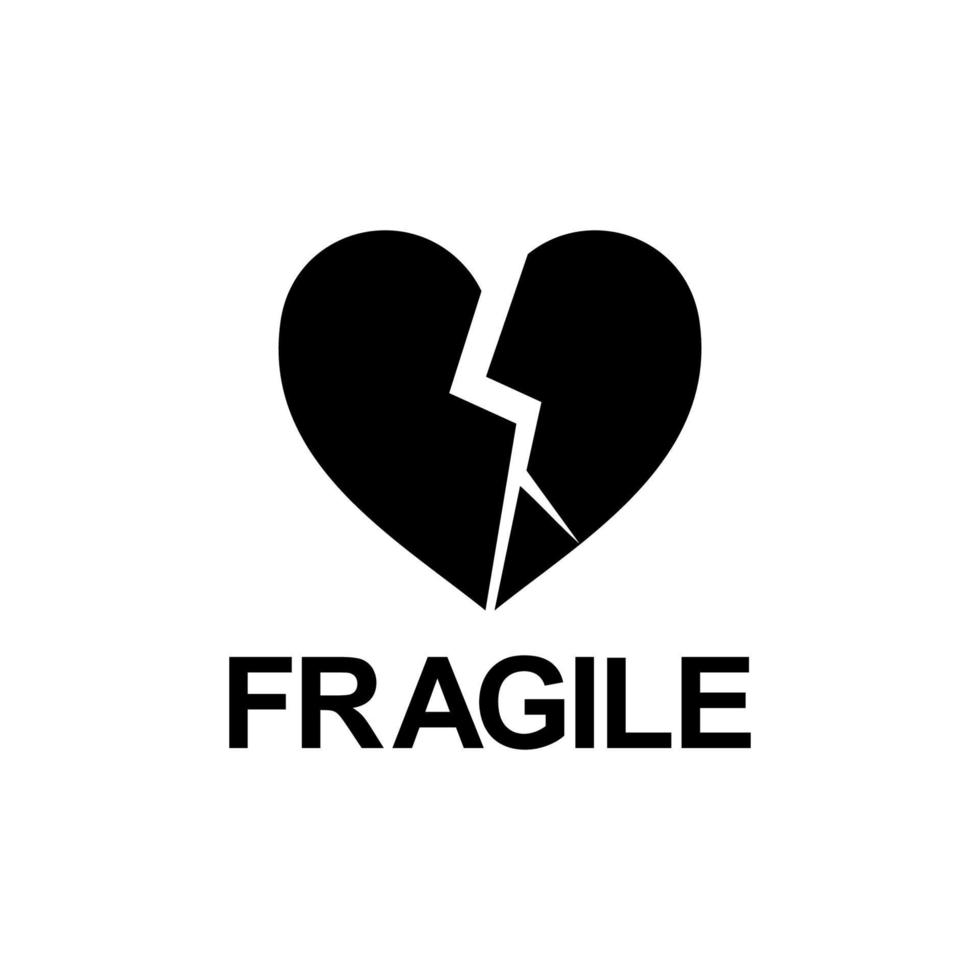 frágil ilustración en forma de corazón roto. símbolo de icono de embalaje para regalo de San Valentín. etiqueta de embalaje para regalo de san valentín. ilustración vectorial vector