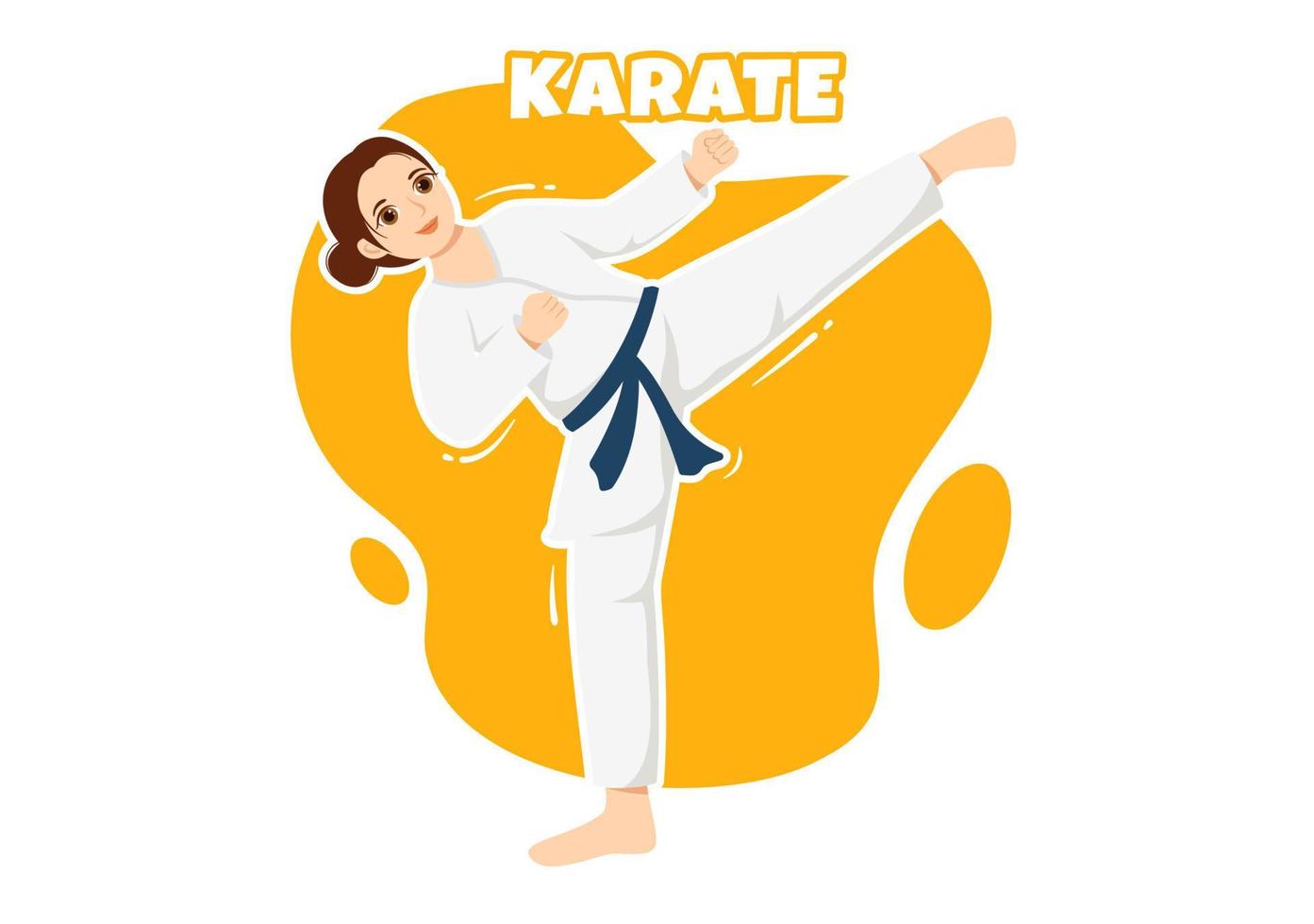 niños haciendo algunos movimientos básicos de artes marciales de karate, pose de lucha y usando kimono en dibujos animados dibujados a mano para la ilustración de plantillas de página de inicio vector