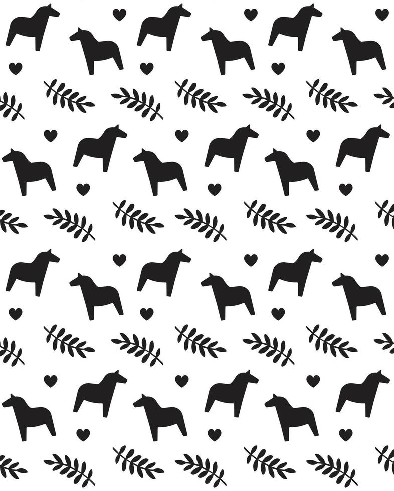 Vector seamless pattern of dala horse silhouette
