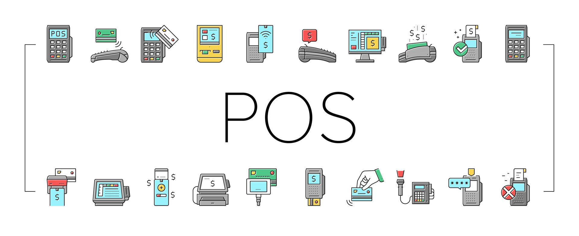 Pos Terminal Device Collection Icons Set Vector