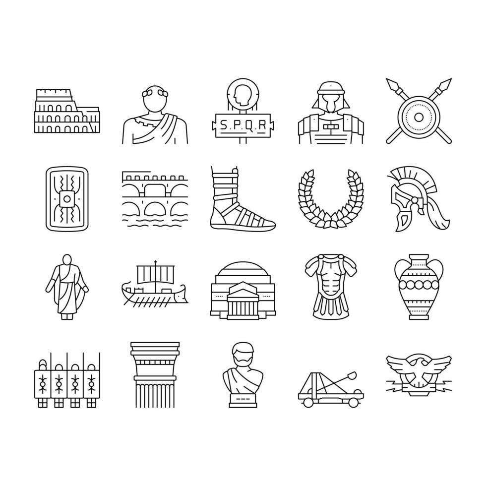 Ancient Rome Antique History Icons Set Vector