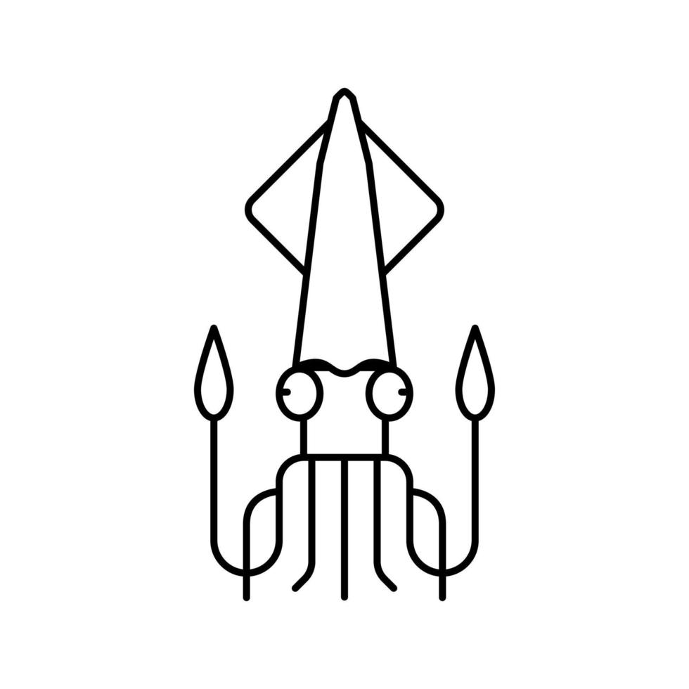 cefalópodo calamar océano línea icono vector ilustración