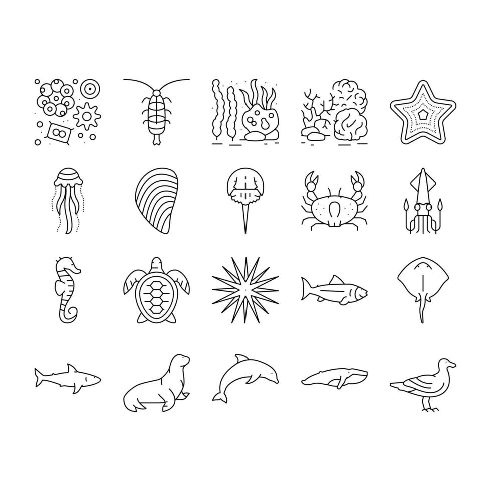 Ocean Underwater Life Collection Icons Set Vector