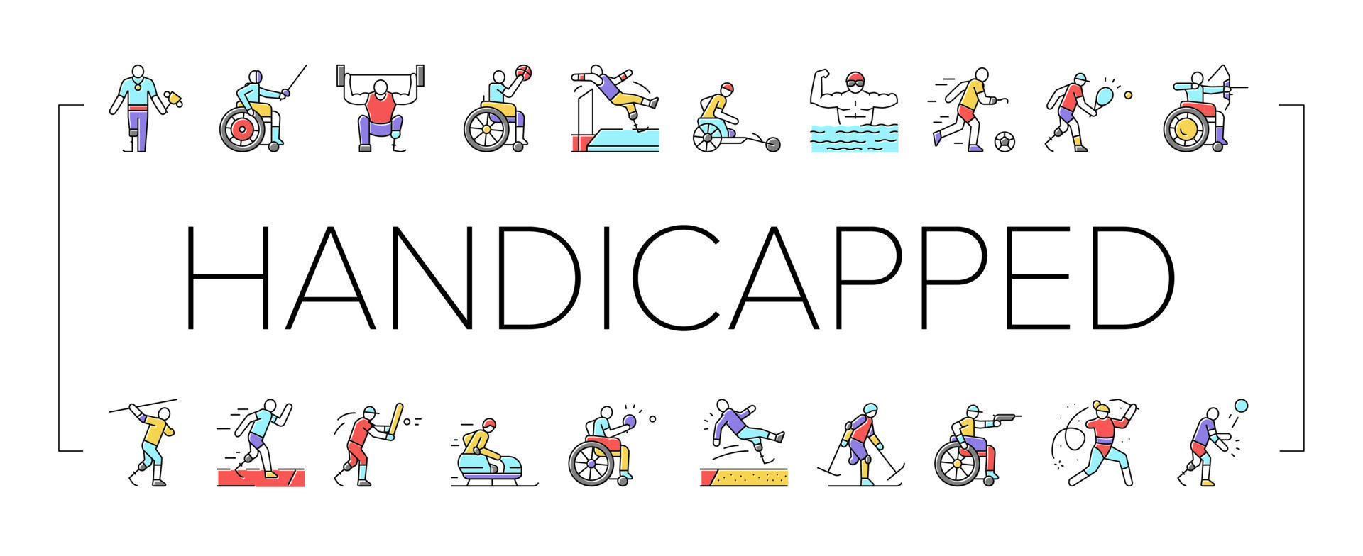 Handicapped Athlete Sport Game Icons Set Vector