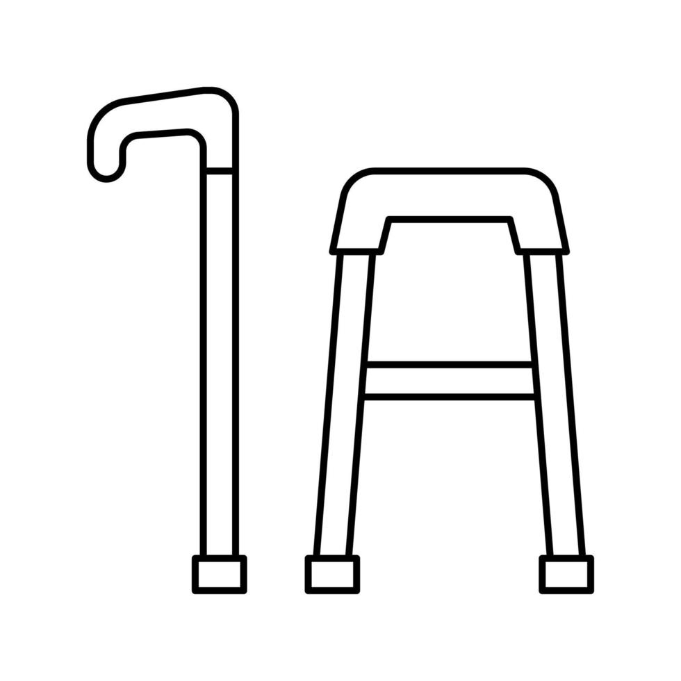bastón y andador para personas mayores icono de línea ilustración vectorial vector