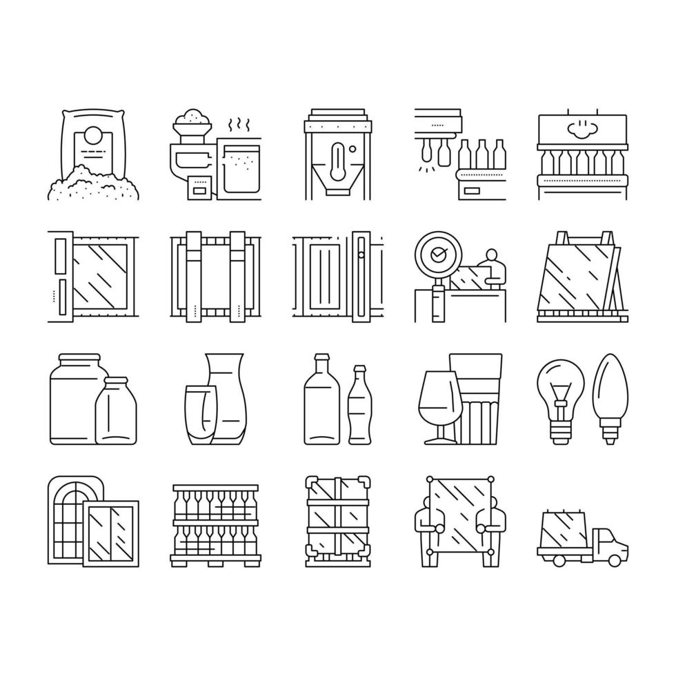 Glass Production Plant Collection Icons Set Vector