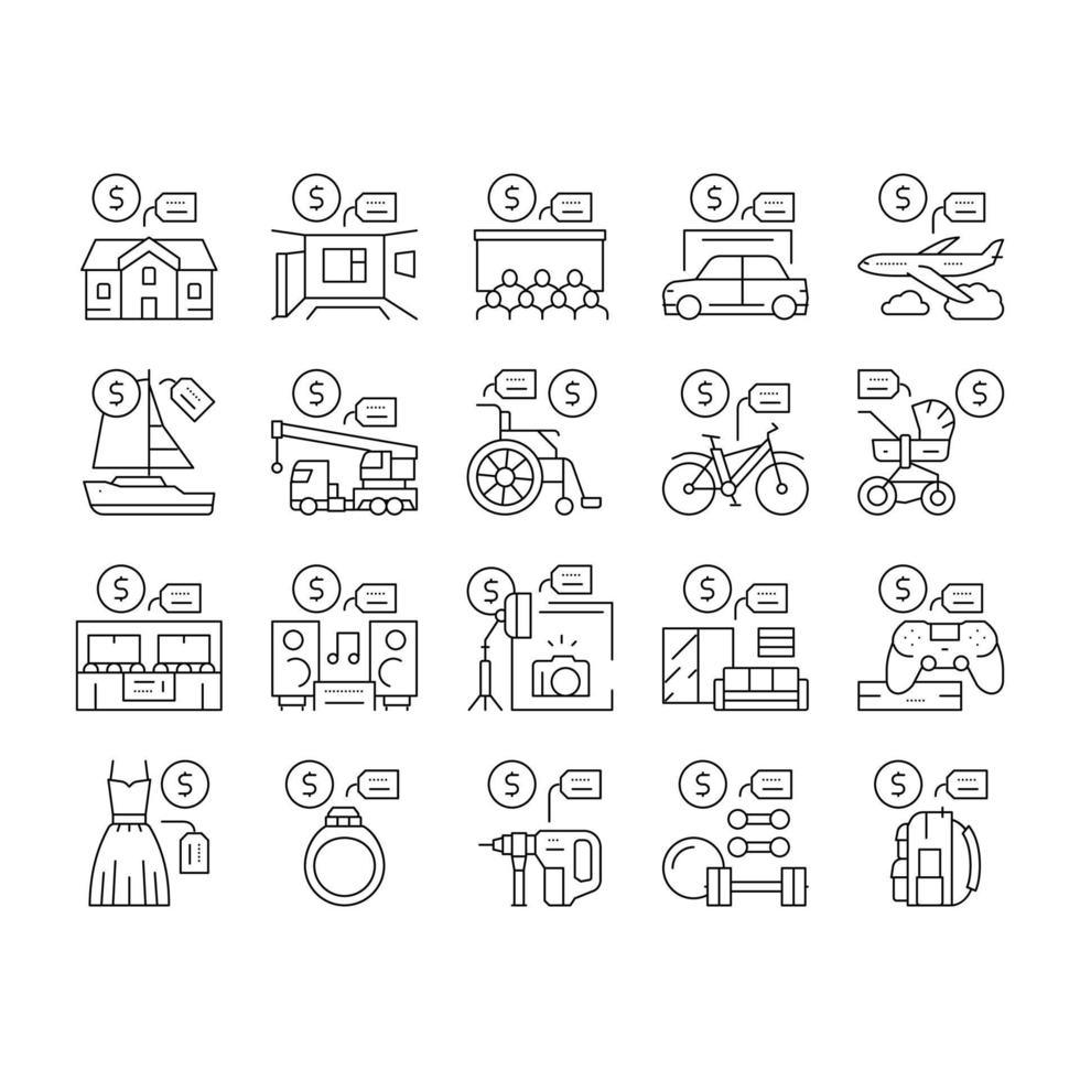 vector de conjunto de iconos de colección de negocios de servicio de alquiler
