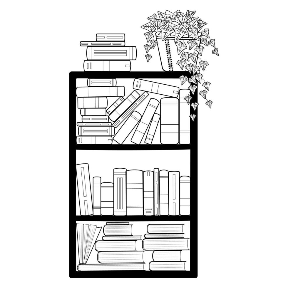 Book bookcase black outline vector
