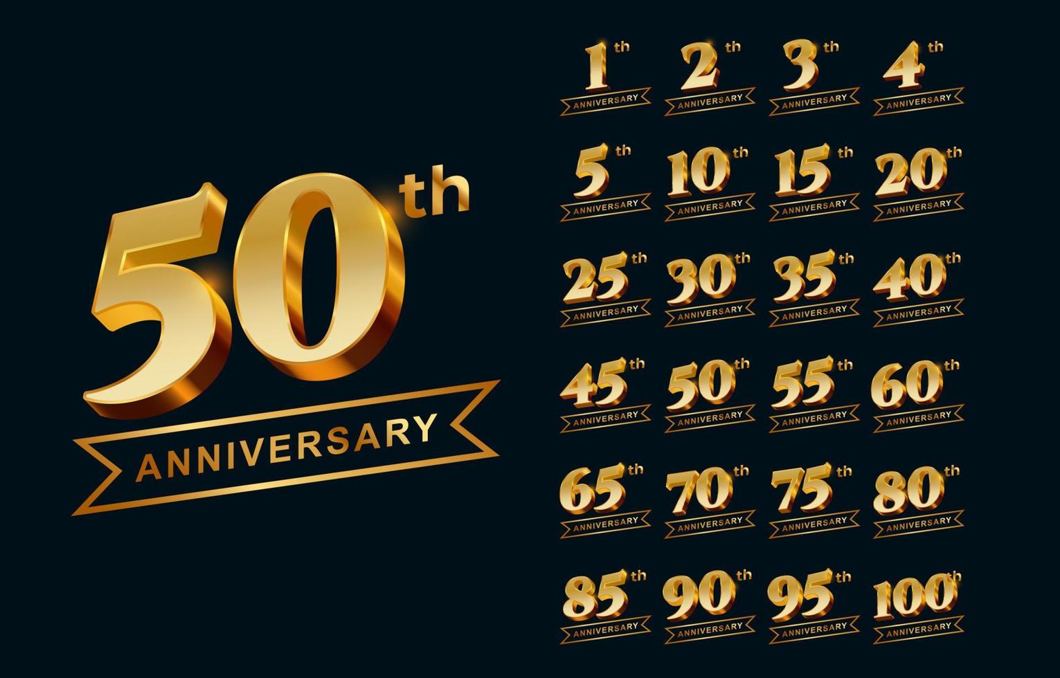 golden anniversary badge illustration set vector