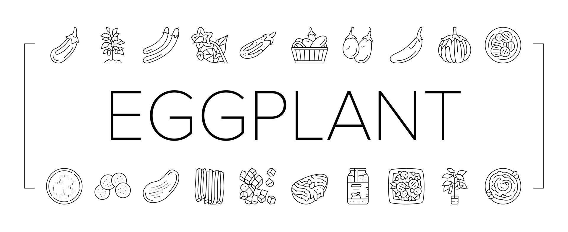 Eggplant Vitamin Bio Vegetable Icons Set Vector