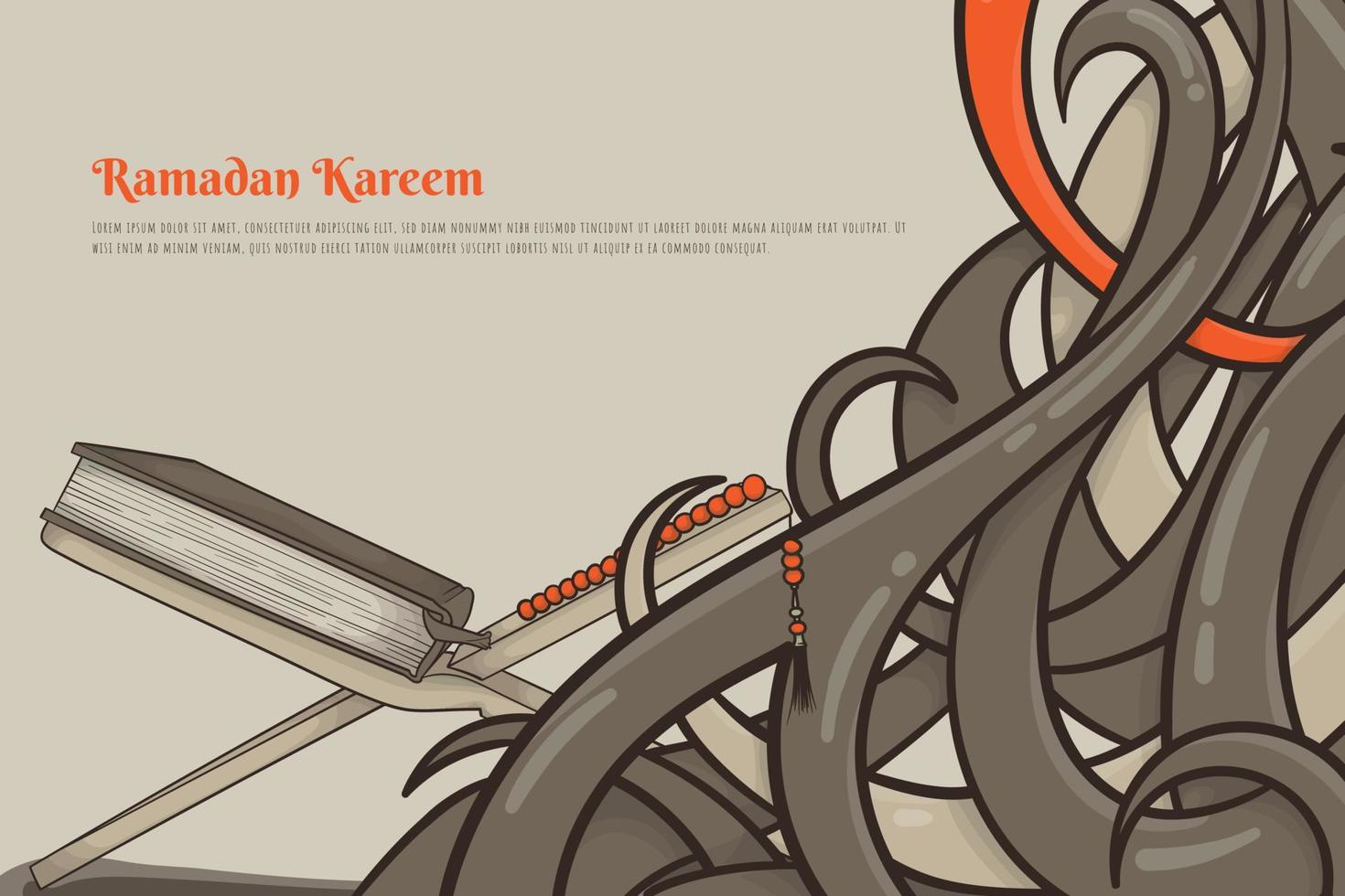 plantilla de fondo ramadan kareem con diseño de rama y al-qur'an vector