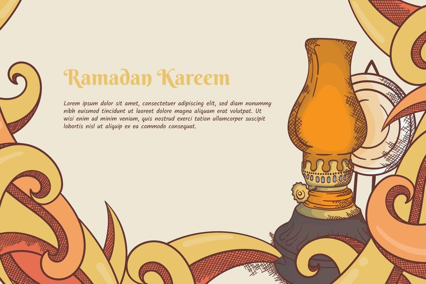 Retro ornament background with lantern in hand drawn design for ramadan kareem template vector