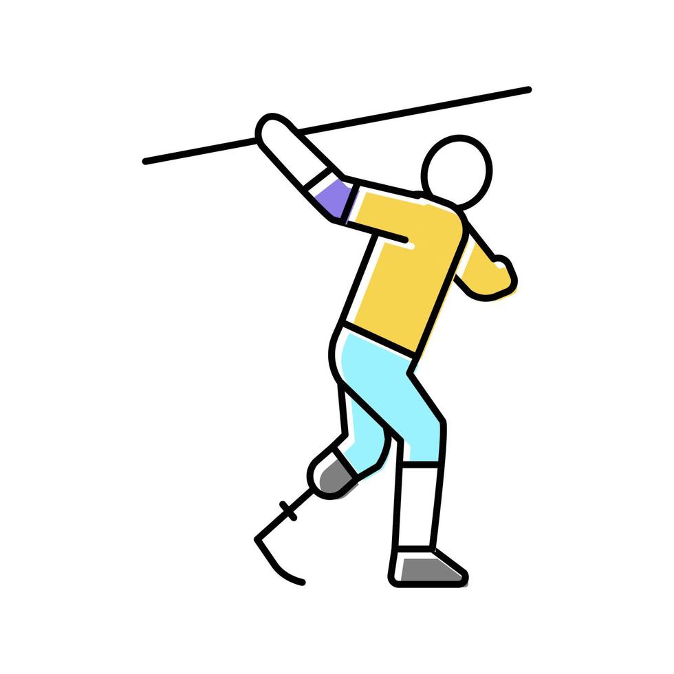 javelin-throwing handicapped athlete color icon vector illustrat
