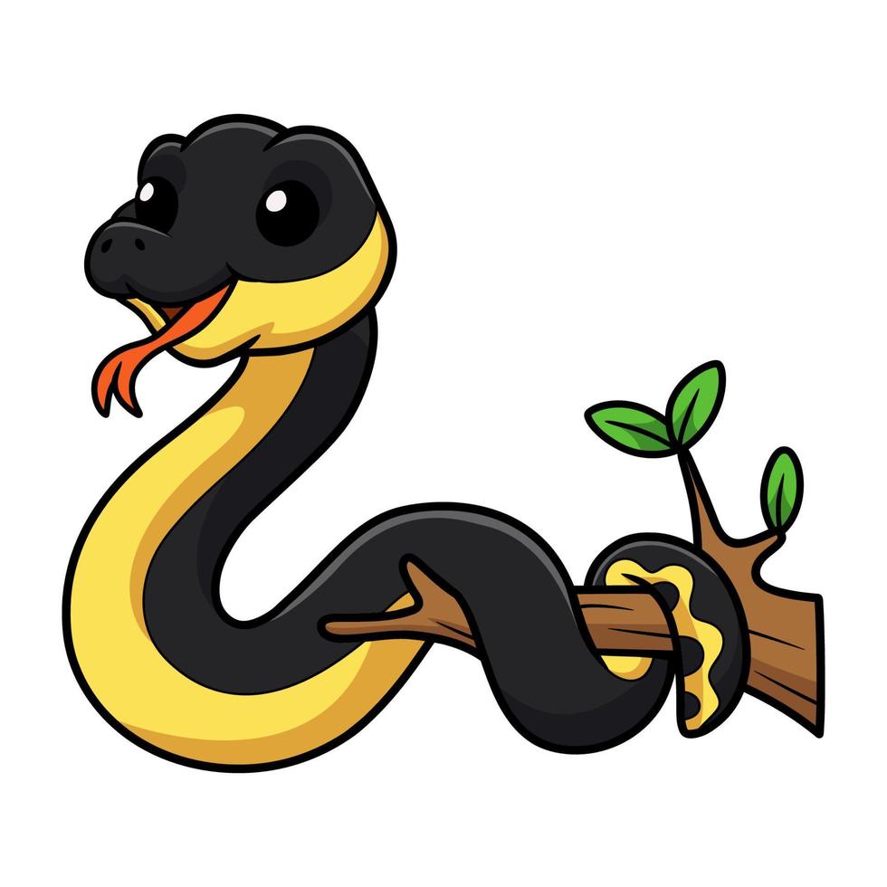 linda caricatura de serpiente de mar de vientre amarillo en la rama de un árbol vector