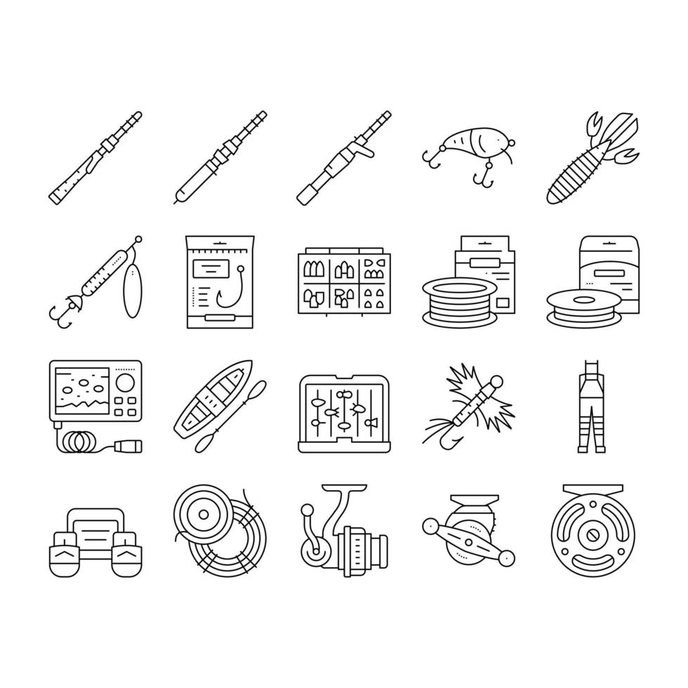 iconos de colección de productos de tienda de pesca establecer vector