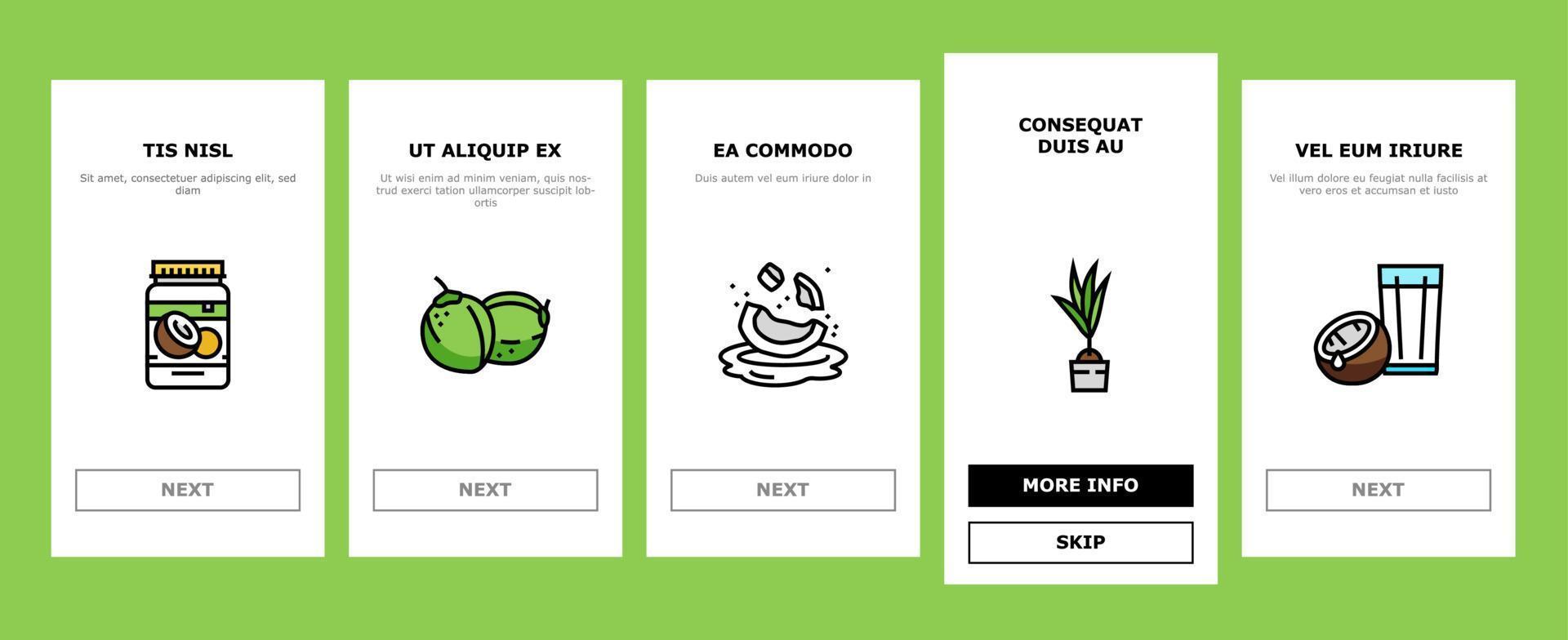 coconut coco fruit fresh white onboarding icons set vector