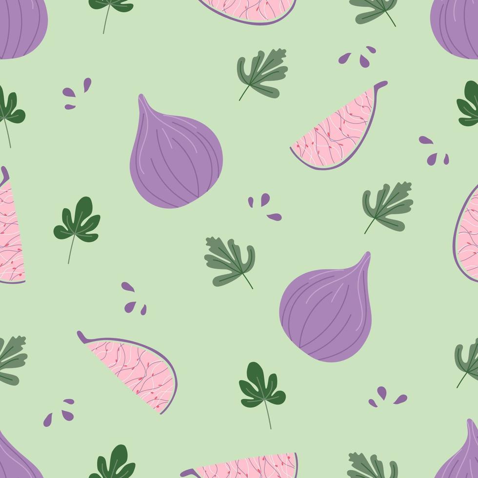 Pattern with purple figs on a light green background vector