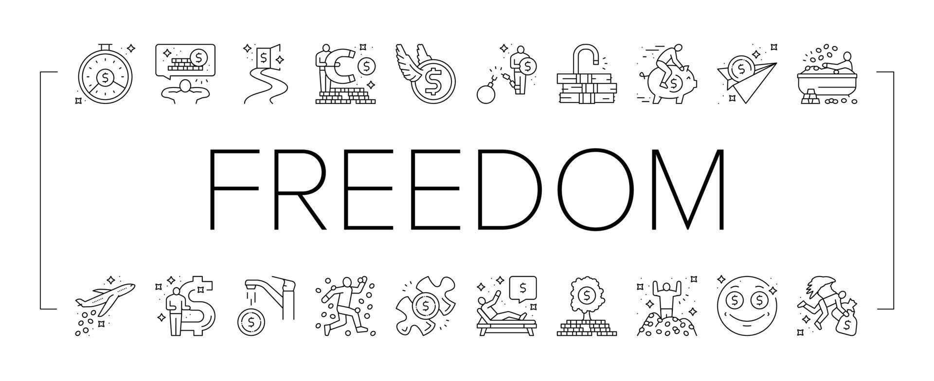 financial freedom money business icons set vector
