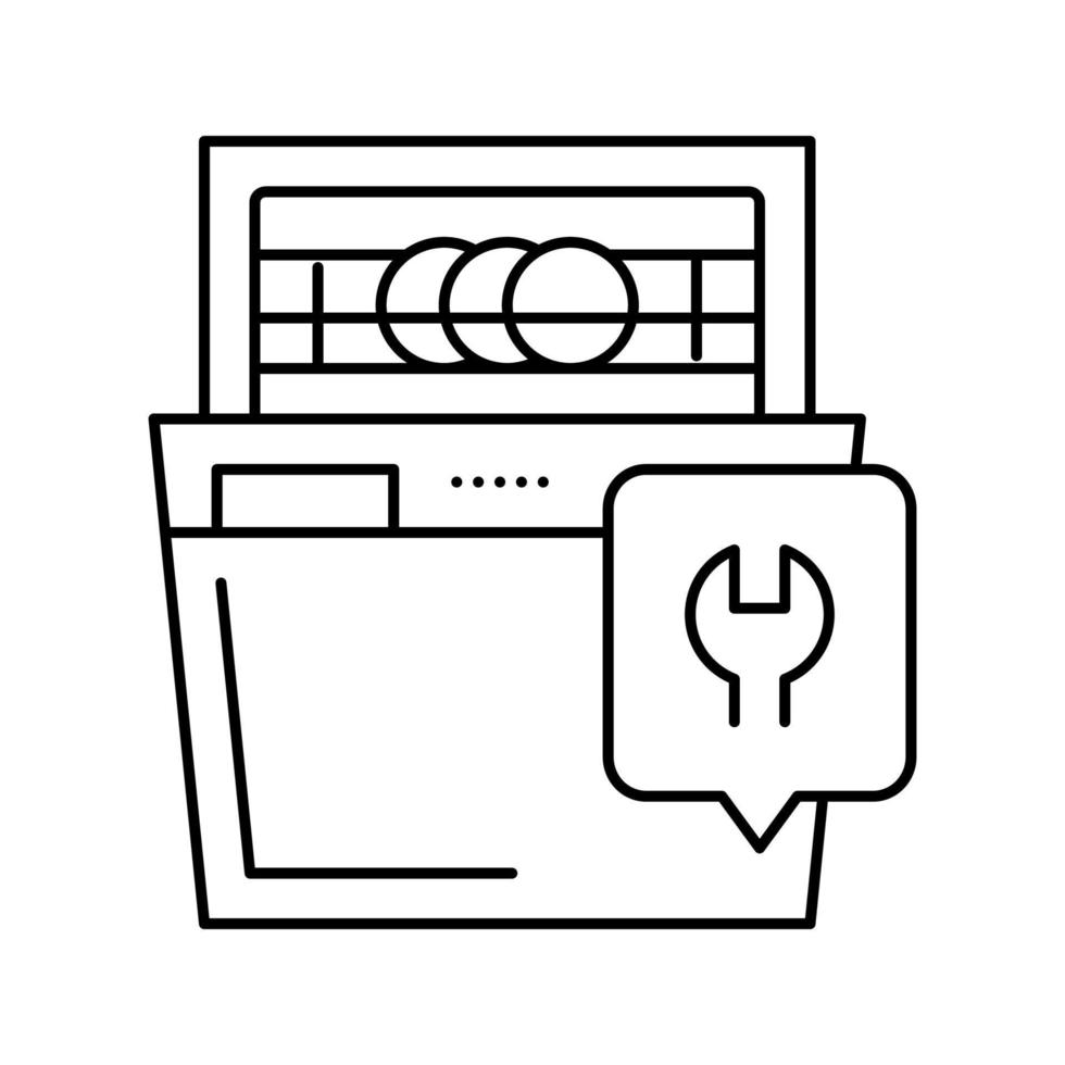 Ilustración de vector de icono de línea de reparación de lavavajillas