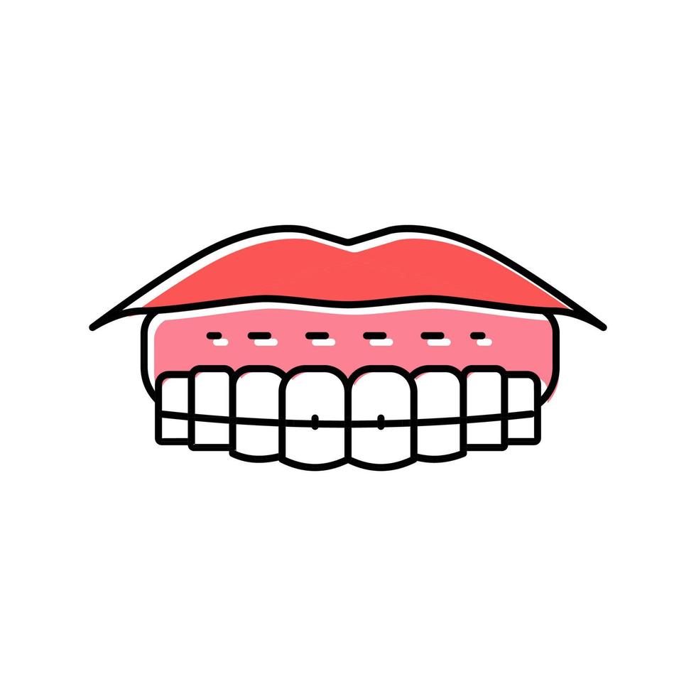 sticking to lips tooth braces color icon vector illustration