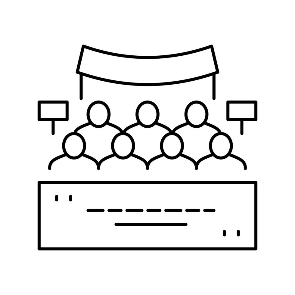 meeting of refugee people line icon vector illustration