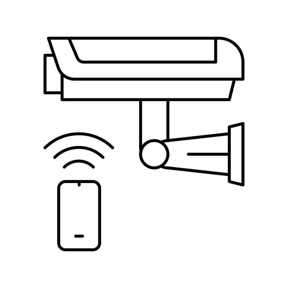 cámara de video, sistema de seguridad línea de control remoto icono vector ilustración