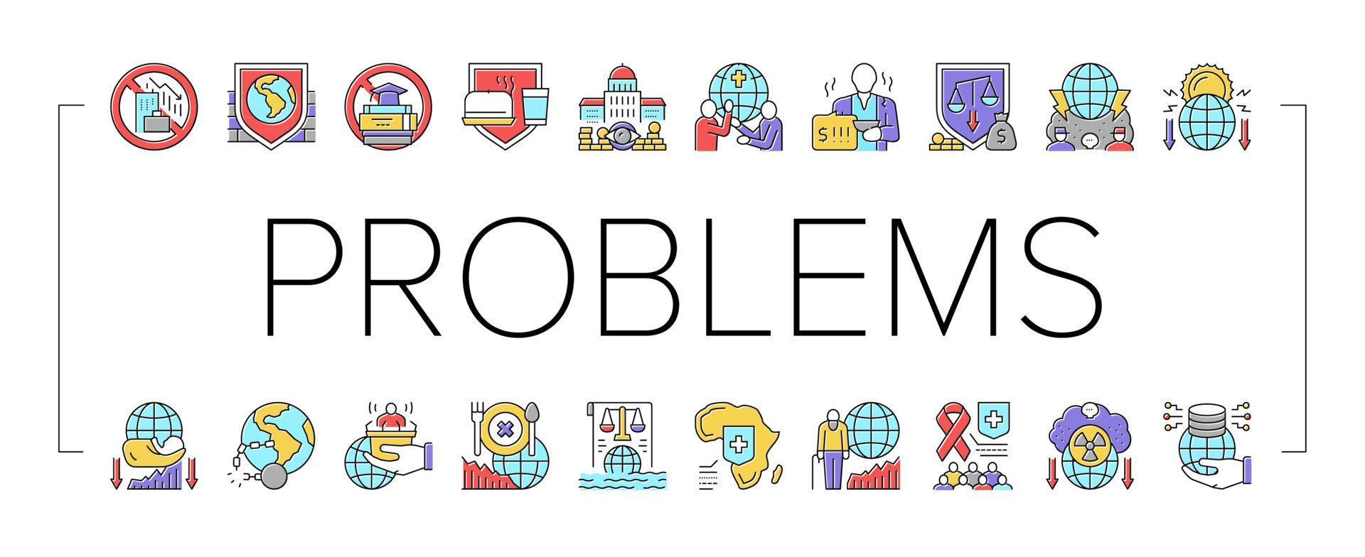 Social Public Problems Worldwide Icons Set Vector