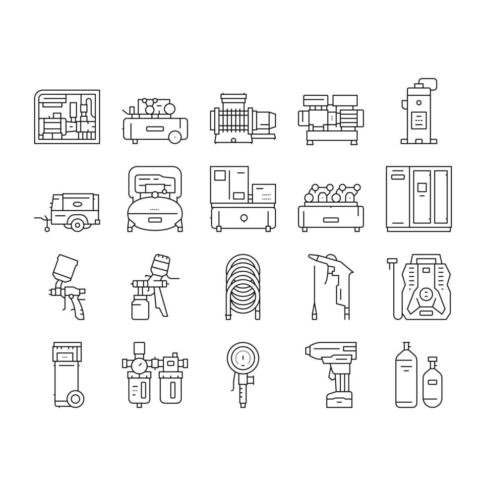 Air Compressor Tool Collection Icons Set Vector