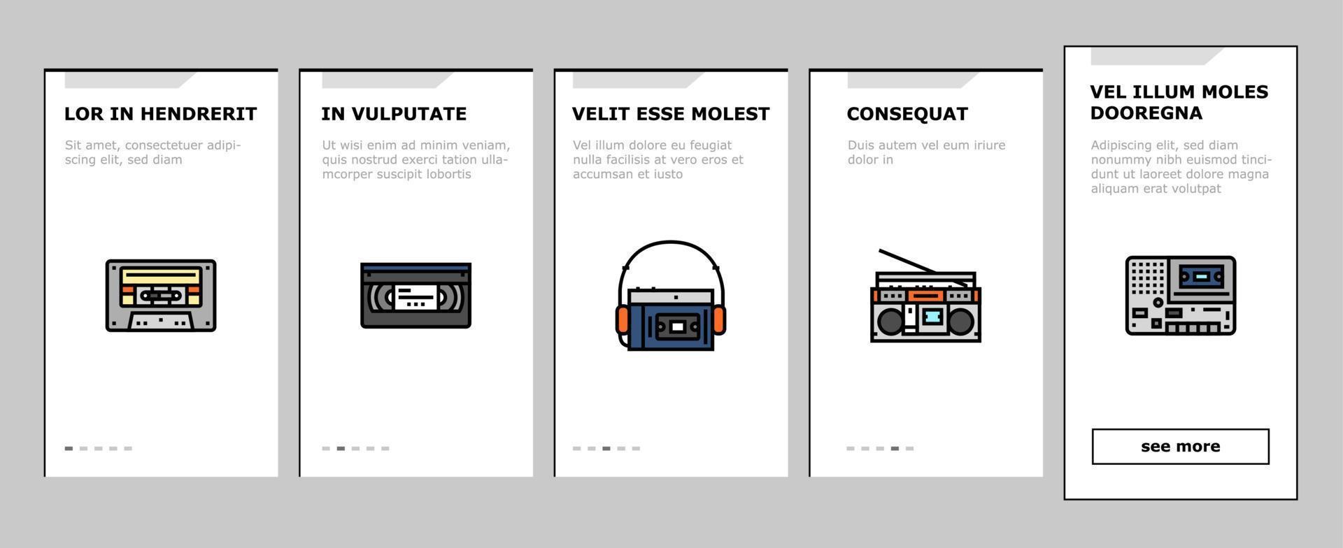 retro gadget technology device onboarding icons set vector
