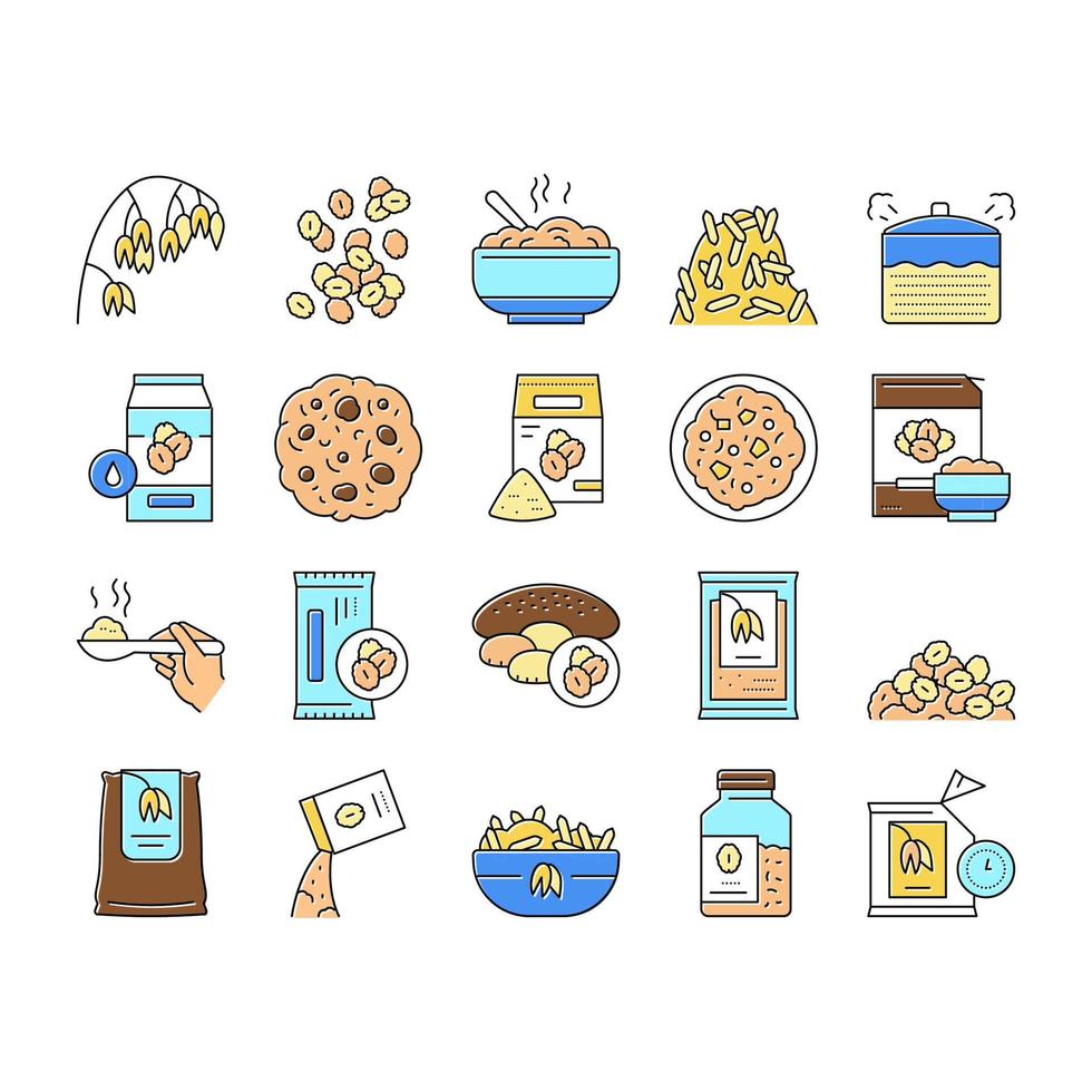 Oatmeal Nutrition Collection Icons Set Vector