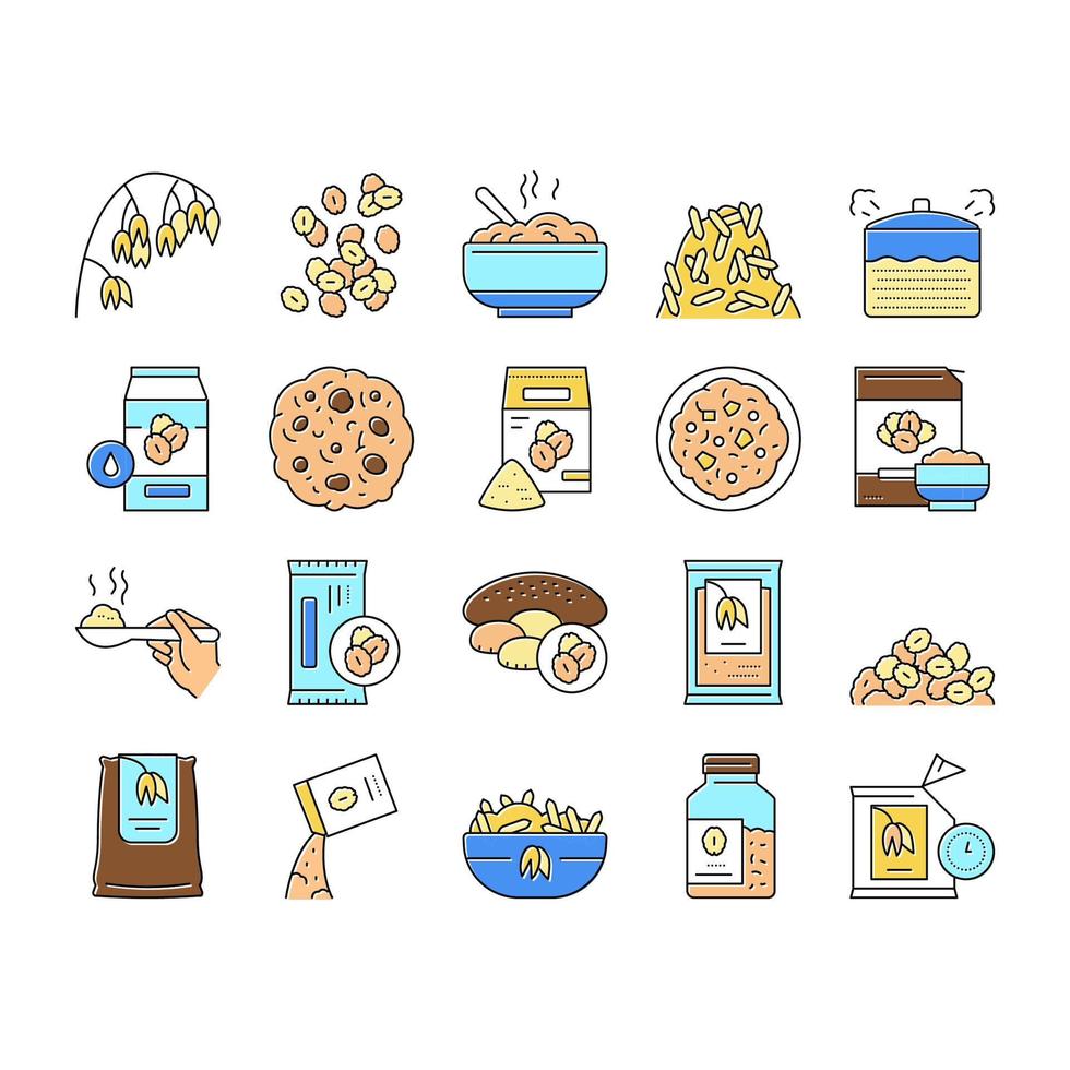 conjunto de iconos de colección de nutrición de avena vector