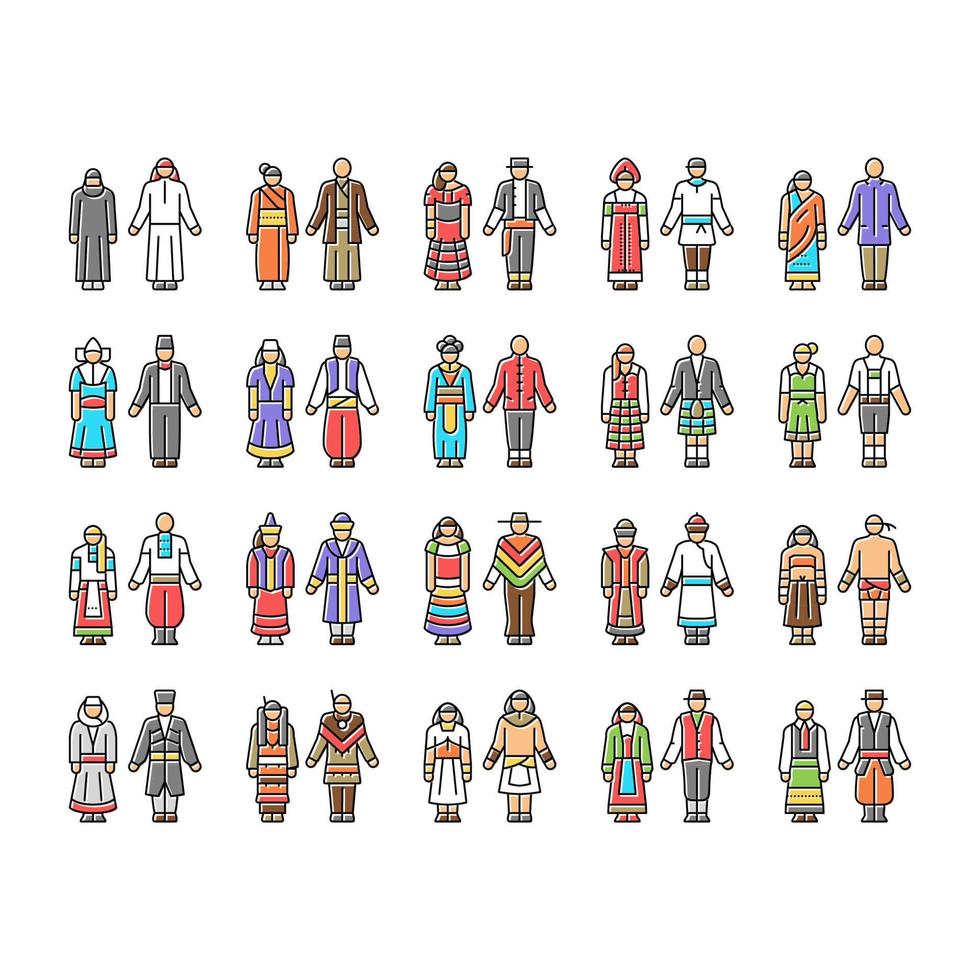 National Clothes Costume Design Icons Set Vector