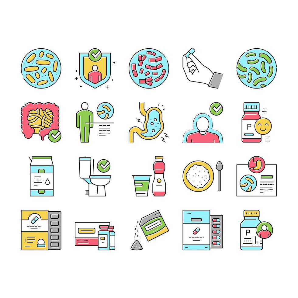 conjunto de iconos de colección de bacterias probióticas vector
