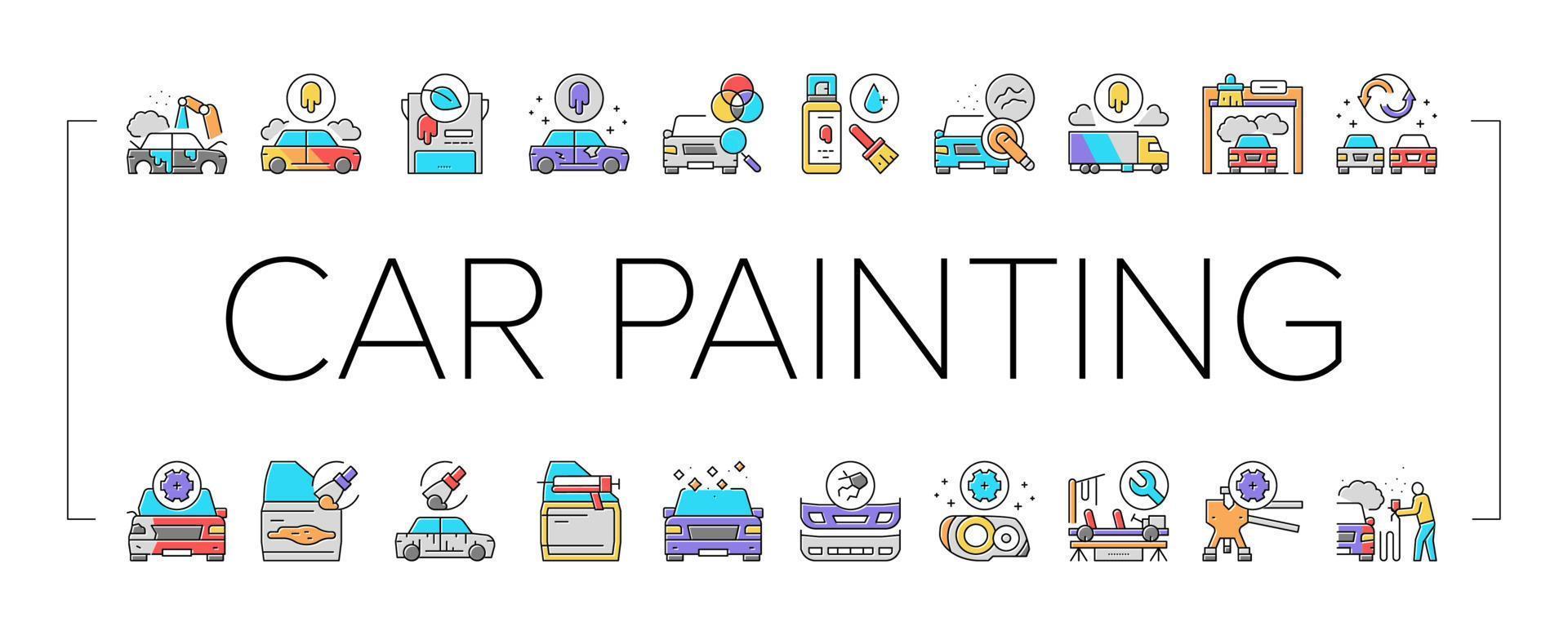 Car Painting Service Collection Icons Set Vector