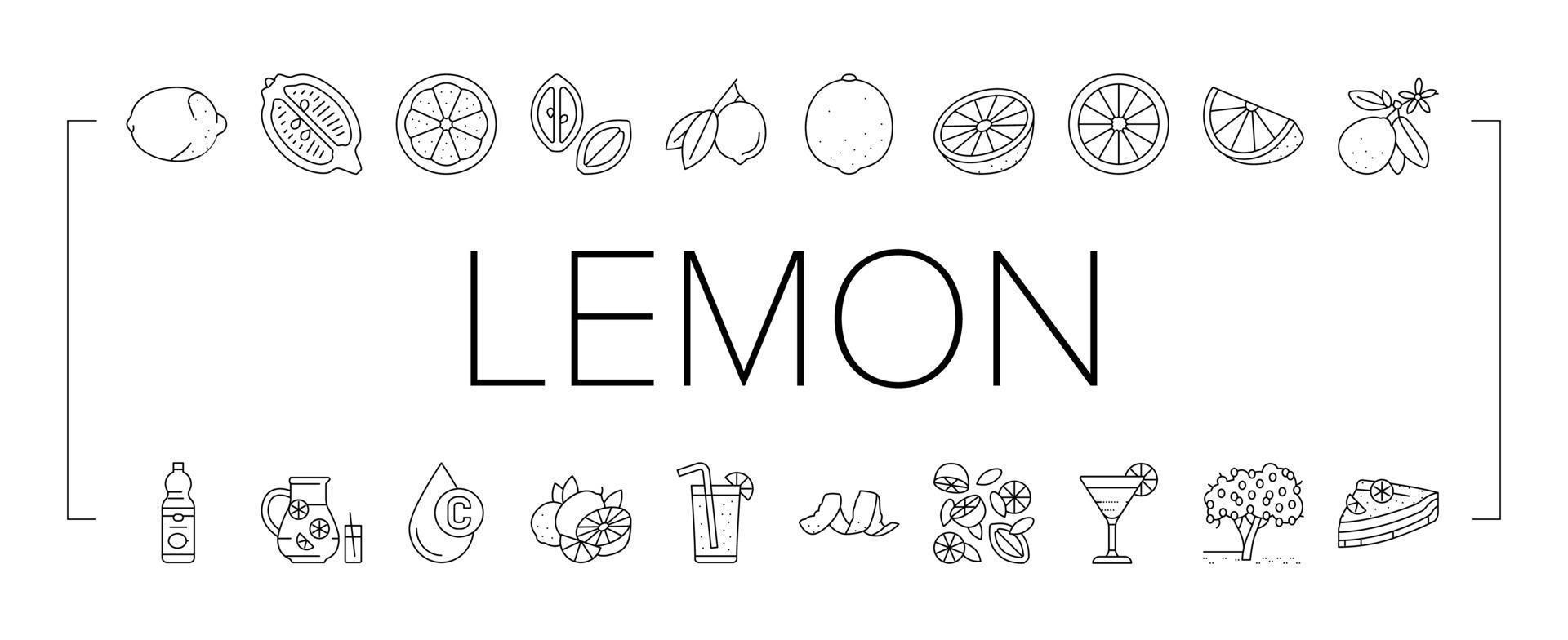 Lemon And Lime Vitamin Citrus Icons Set Vector