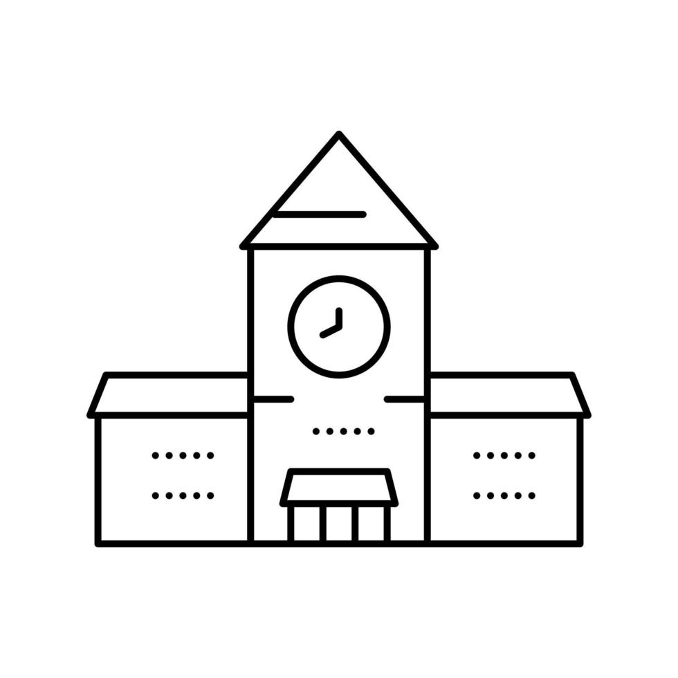 railway station building with clock line icon vector illustration