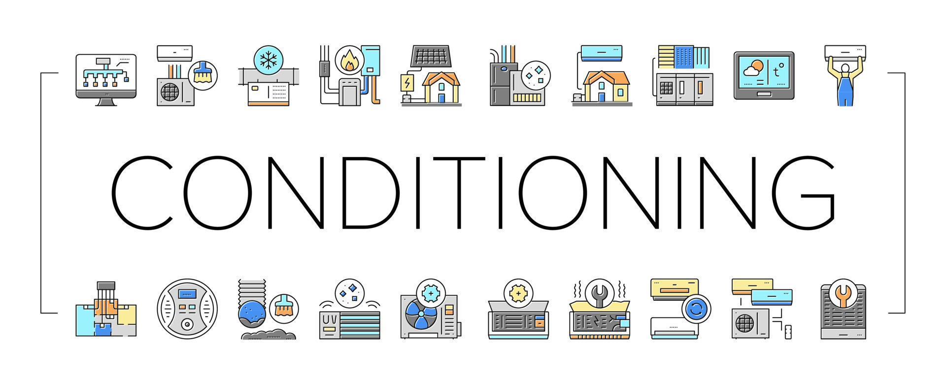 Conditioning System Electronics Icons Set Vector