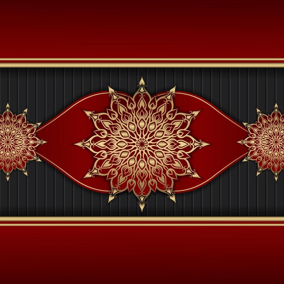 Red background with golden mandala ornament vector
