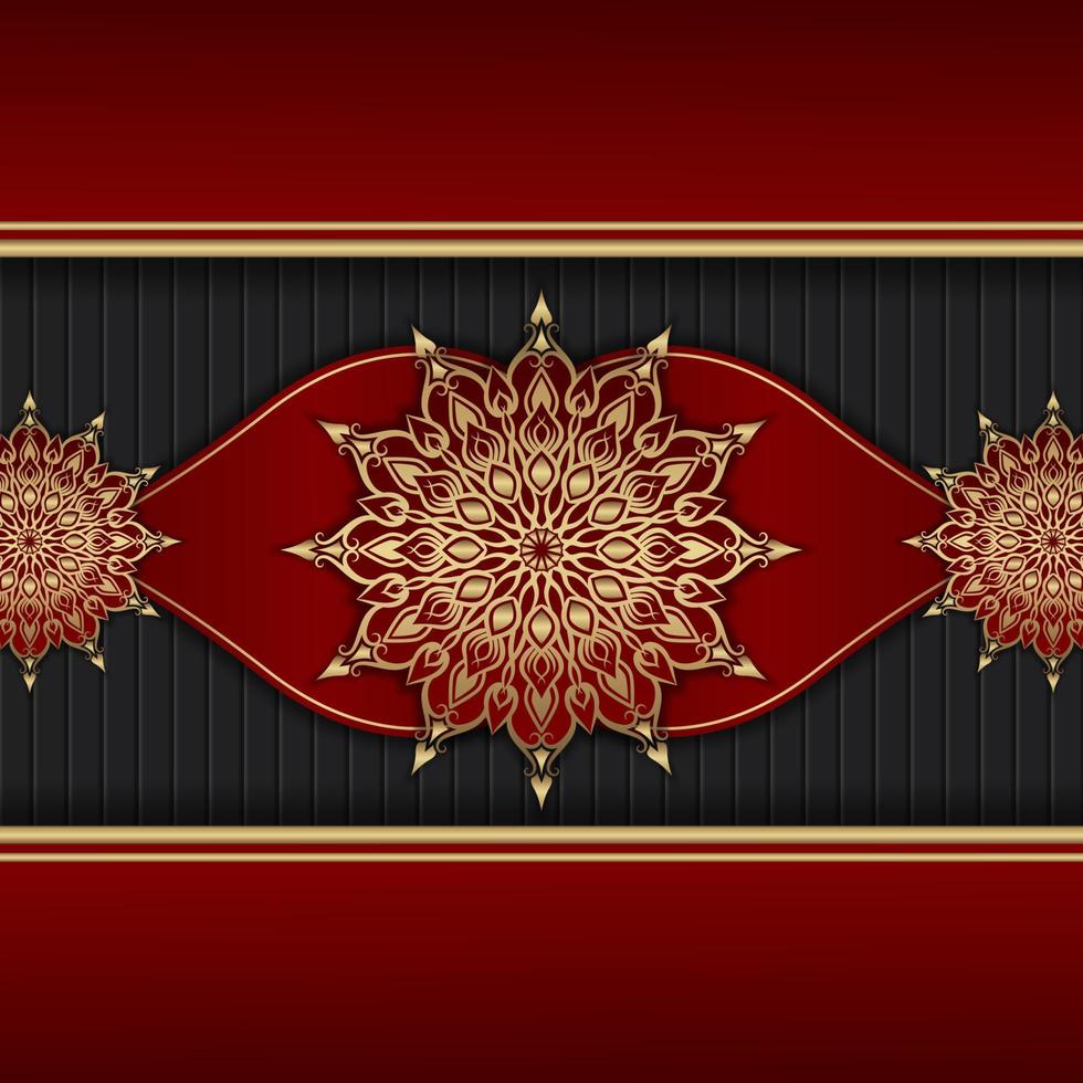 fondo rojo con adorno de mandala dorado vector