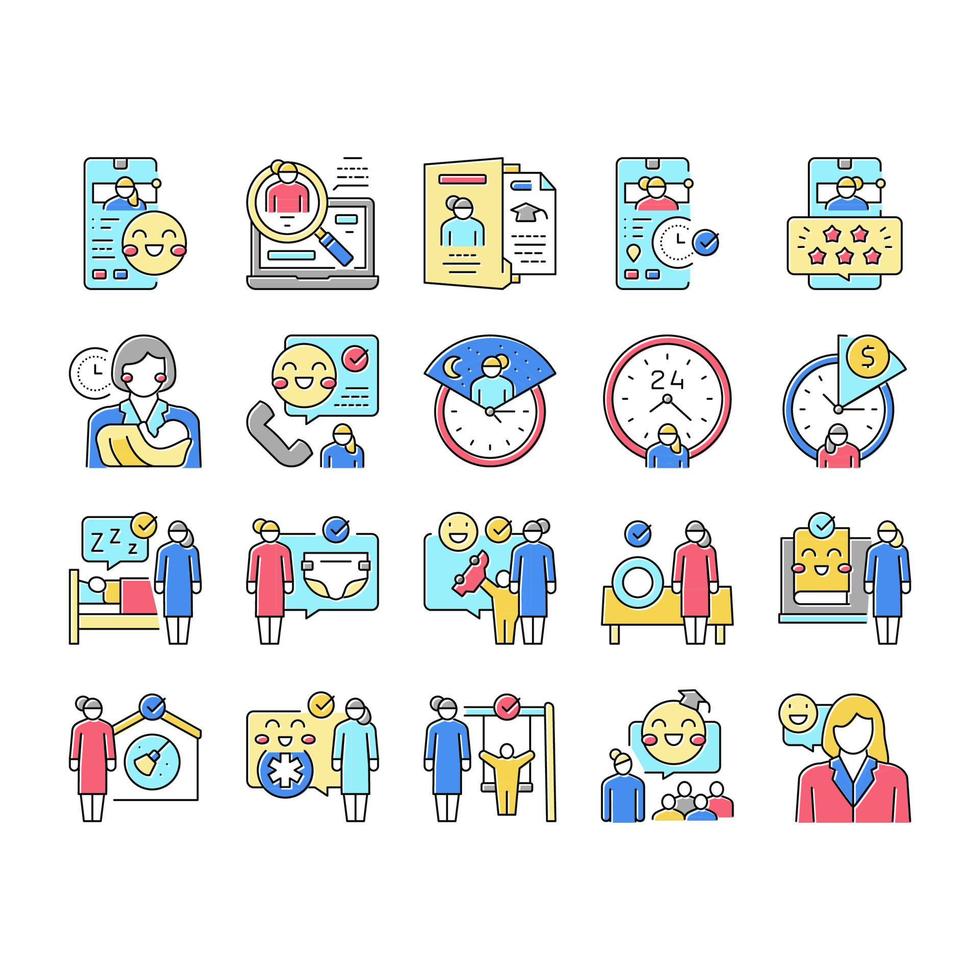 Baby Sitting Work Occupation Icons Set Vector