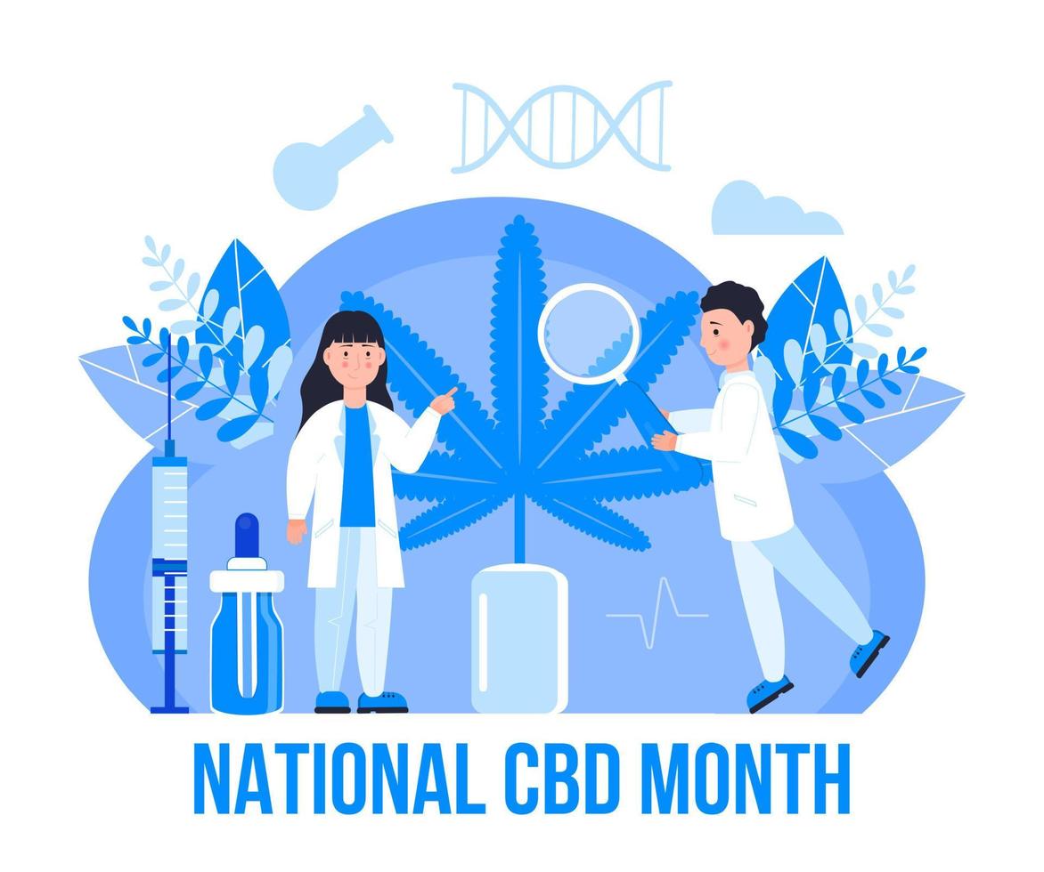 National CBD month concept vector for blog, web, banner. Event is celebrated in January. Medical cannabis illustration. Advantages of medical marijuana, cannabinoids medicinal drug