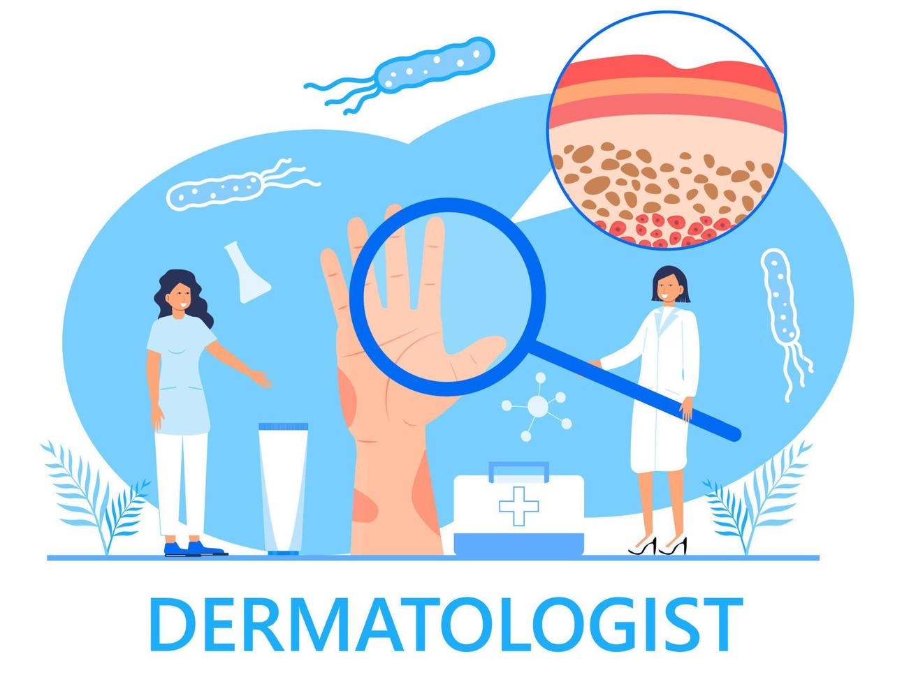 Dermatologist concept vector for medical websites and landing pages, blog. Disease of the skin and dermatological problems. Psoriasis, vitiligo, dermatitis