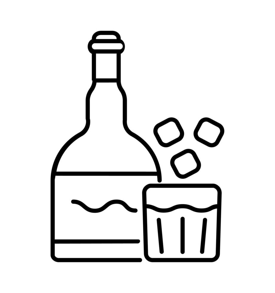 Drink icon vector. Bottle of whiskey, vodka, gin, brandy symbol. Drinks glass of ice water. vector