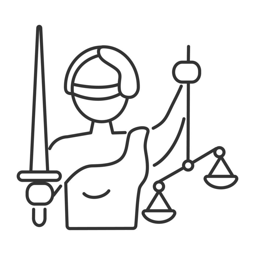 Fair, justice icon vector. Themis blindfolded. The goddess holds a scale and sword. vector