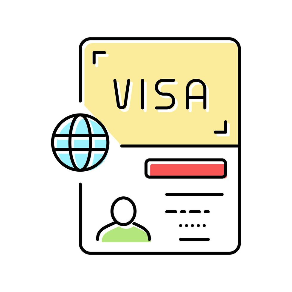 Ilustración de vector de icono de color de visa de documento de permiso