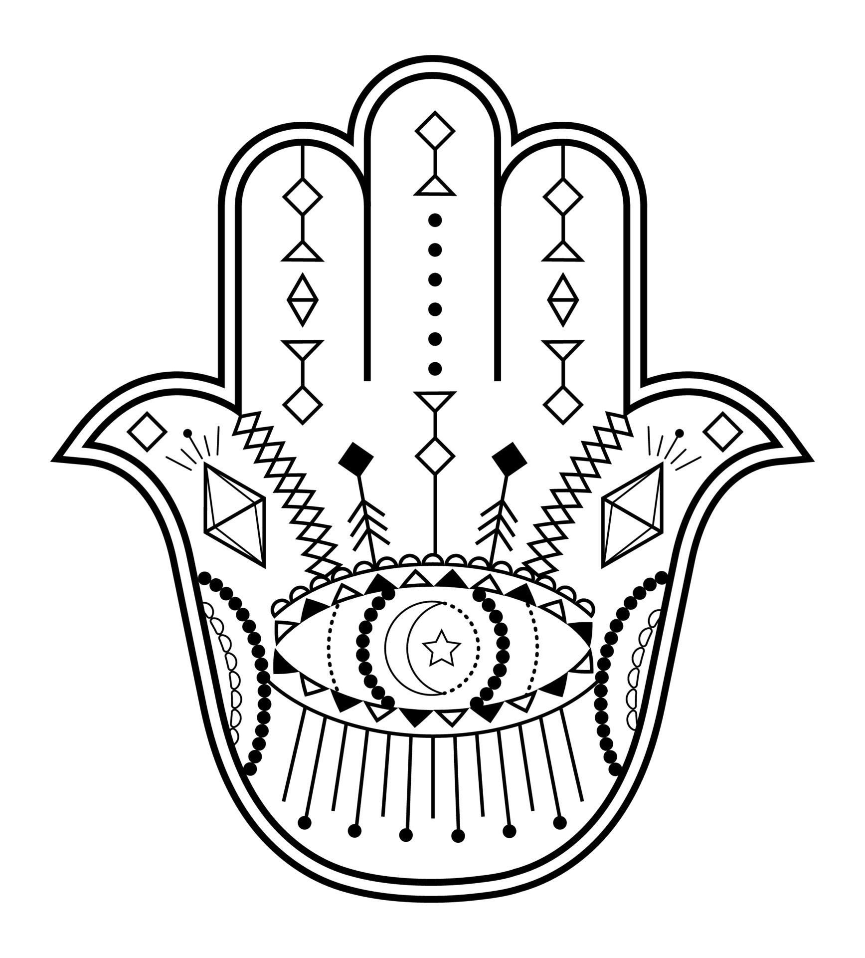 Hamsa hand vector with mystical, esoteric symbols like pyramid, evil ...